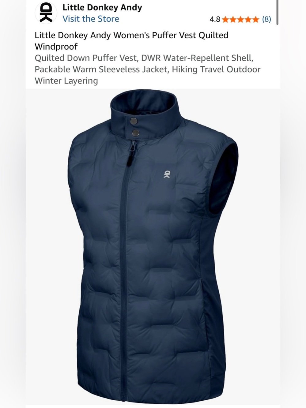 NWT Little Donkey Andy Women's Down Packable Water Repellent Puffer Vest Size: M